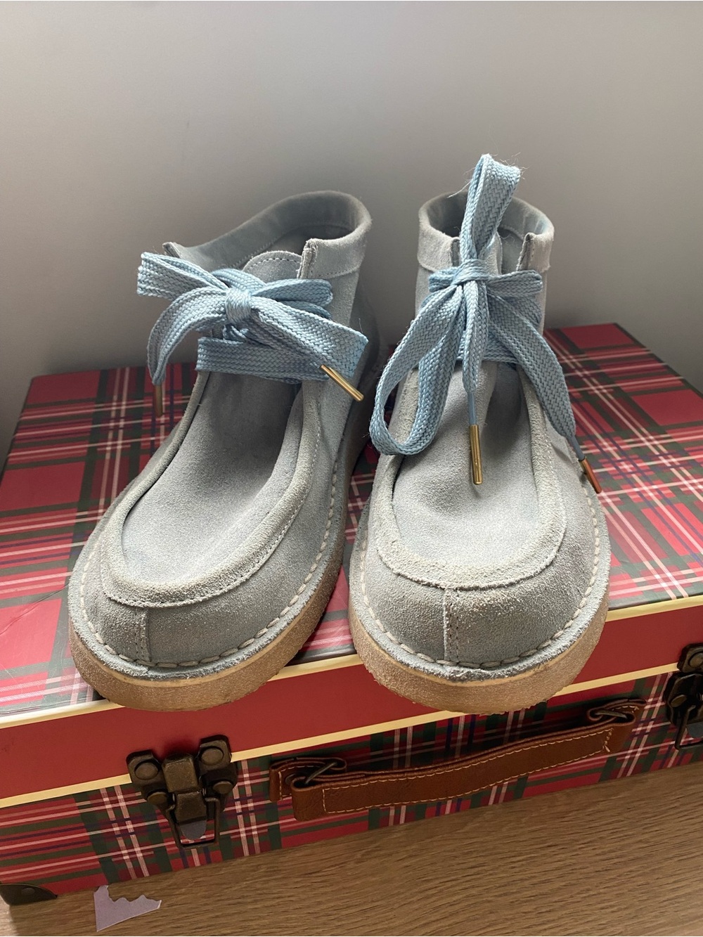 Free People Light Blue Suede Women's Lace-Up Ankle Boots - Picture 2 of 8